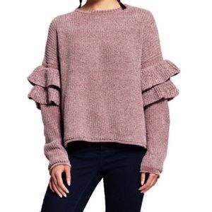 Mossimo chenille ruffle sleeve mauve sweater Large